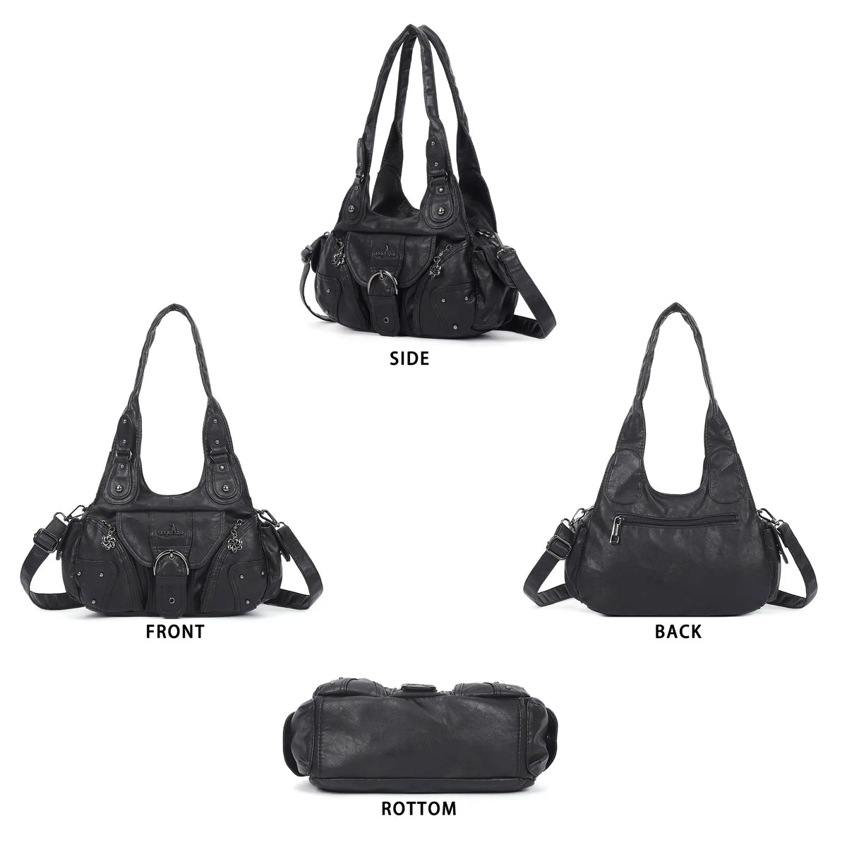 Vintage Moto Buckle-Front Hobo Shoulder Bag