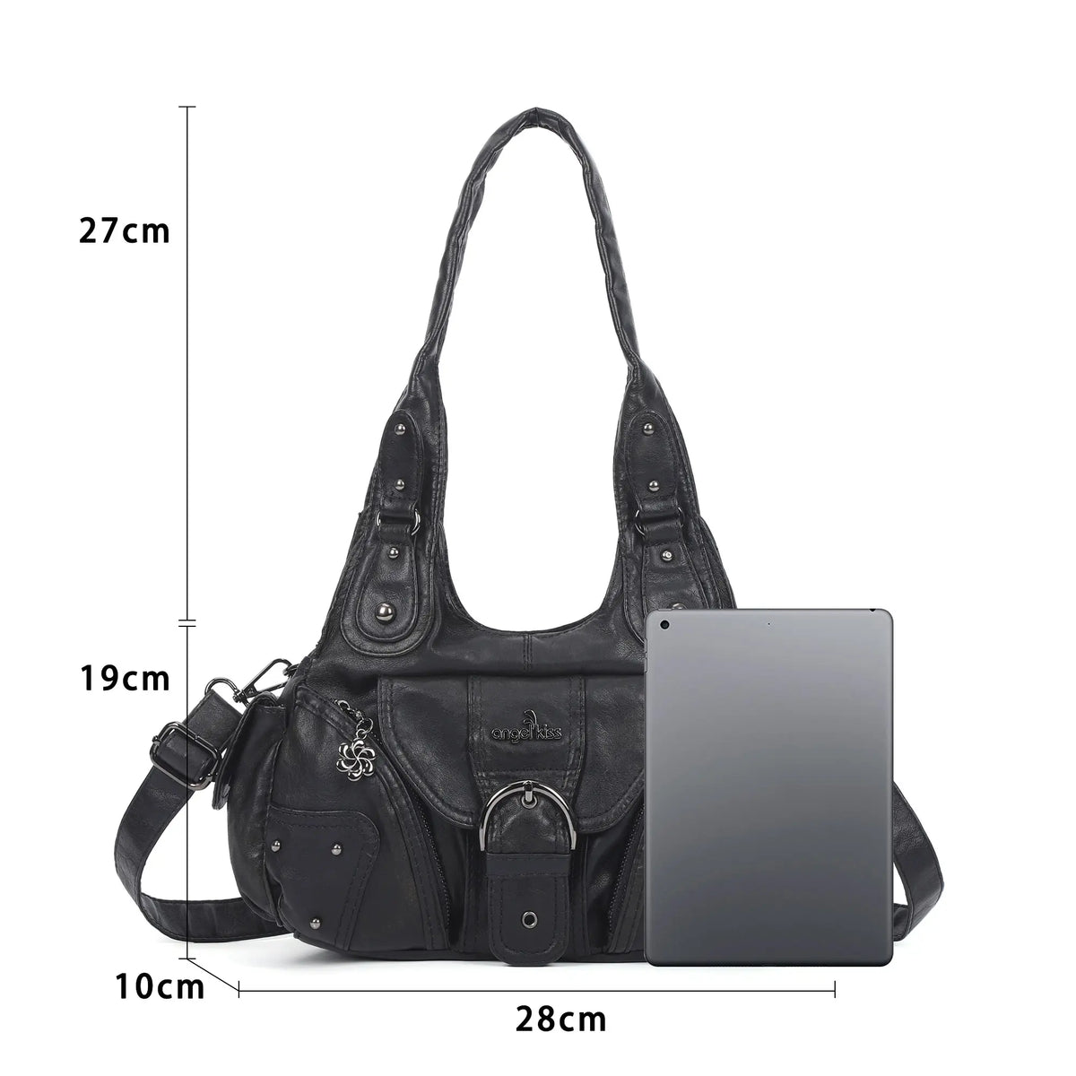 Vintage Moto Buckle-Front Hobo Shoulder Bag