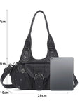 Vintage Moto Buckle-Front Hobo Shoulder Bag