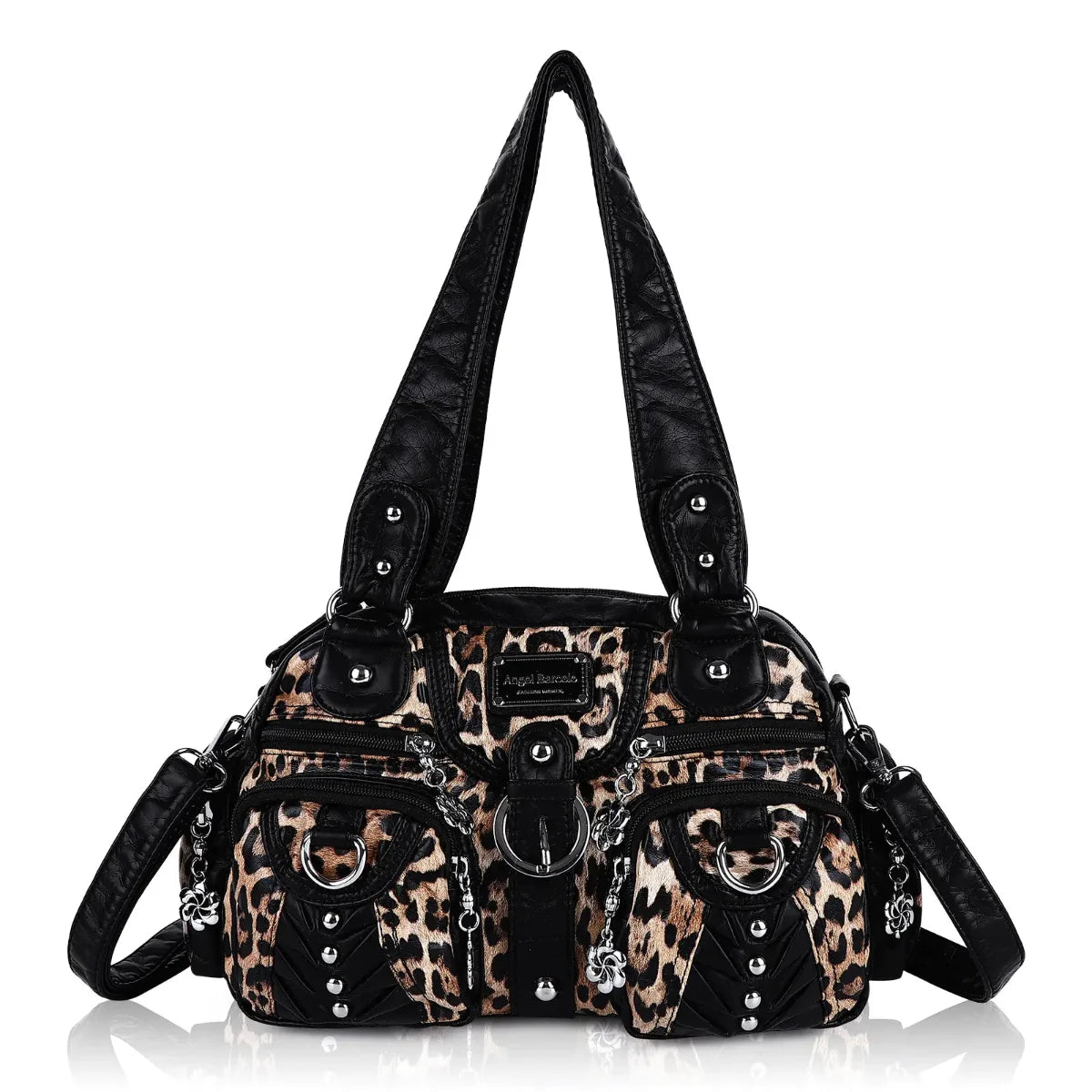 Edgy Leopard Print Satchel – Punk Rock Studded Shoulder Bag