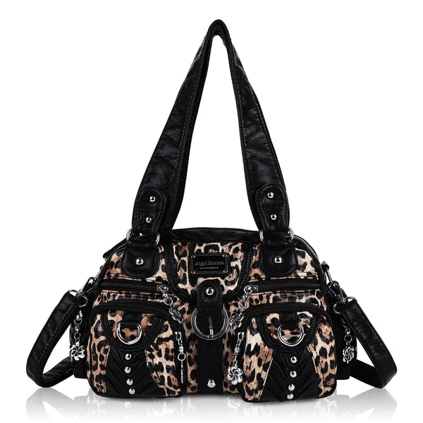 Edgy Leopard Print Satchel – Punk Rock Studded Shoulder Bag