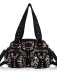 Edgy Leopard Print Satchel – Punk Rock Studded Shoulder Bag